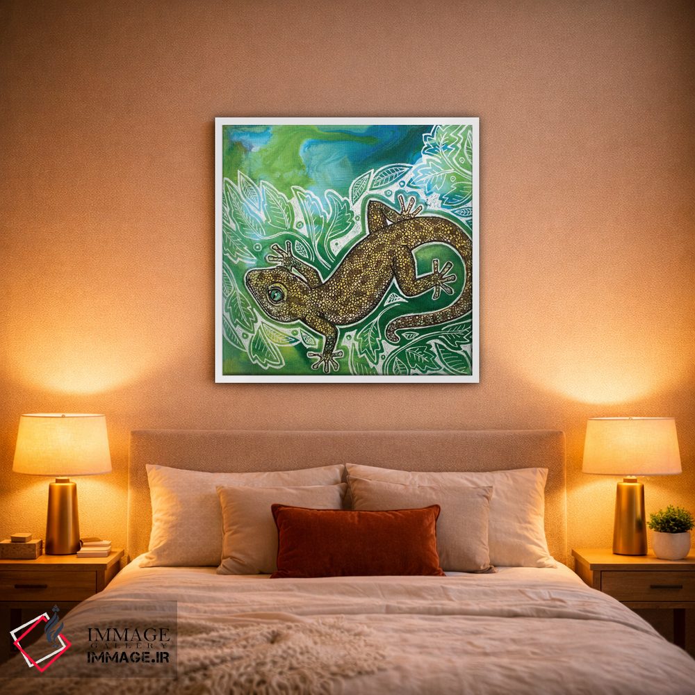 تابلو دکوراتیو مارمولک روی سبزه ۱ اثر لینت شلی - D1W