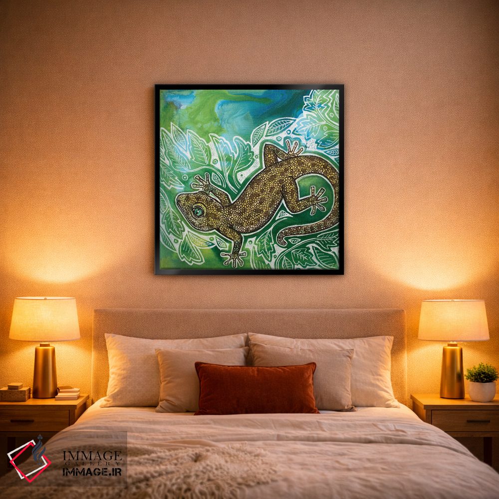 تابلو دکوراتیو مارمولک روی سبزه ۱ اثر لینت شلی - D2B