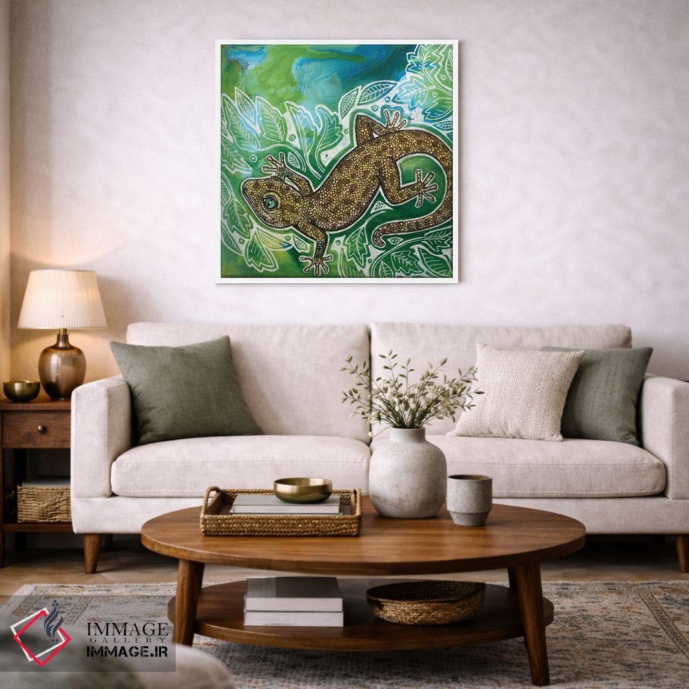 تابلو دکوراتیو مارمولک روی سبزه ۱ اثر لینت شلی - D3W