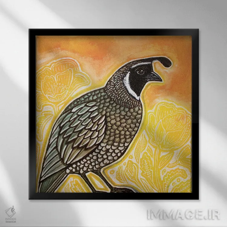 تابلو دکوراتیو بلدرچین طلوع آفتاب اثر لینت شلی - نمای قابدار مشکی