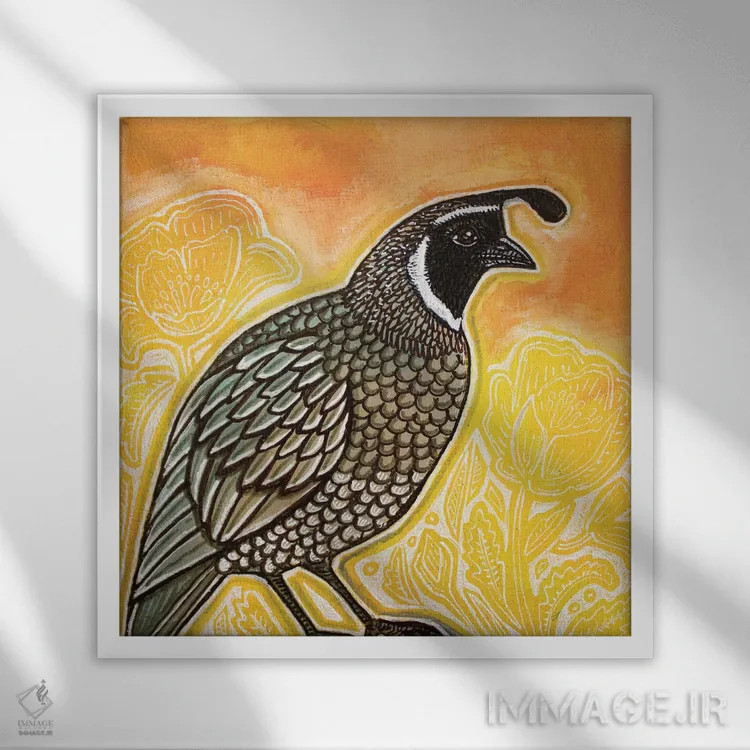 تابلو دکوراتیو بلدرچین طلوع آفتاب اثر لینت شلی - نمای قابدار سفید