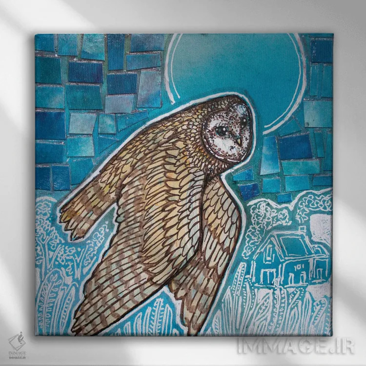 تابلو دکوراتیو پرواز جغد اثر لینت شلی - نمای روبهرو روی دیوار