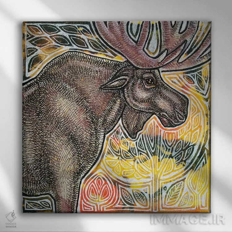 تابلو دکوراتیو گوزن شمالی ایستاده اثر لینت شلی - نمای روبهرو روی دیوار