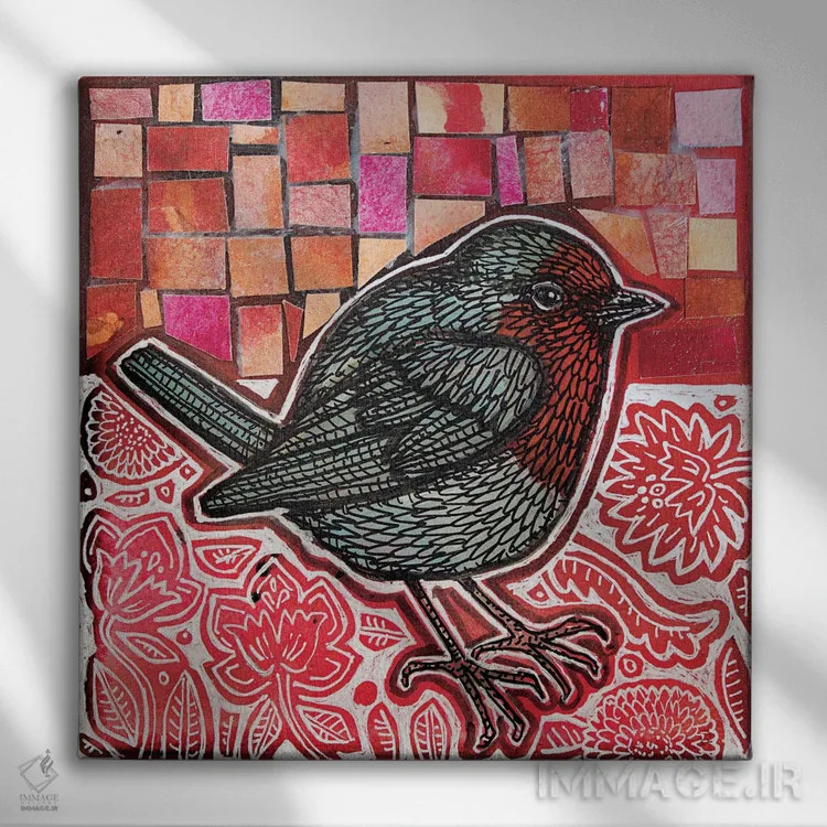 تابلو دکوراتیو رابین گرد اثر لینت شلی - نمای روبهرو روی دیوار