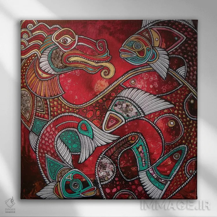 تابلو دکوراتیو شنا با آتش اثر لینت شلی - نمای روبهرو روی دیوار