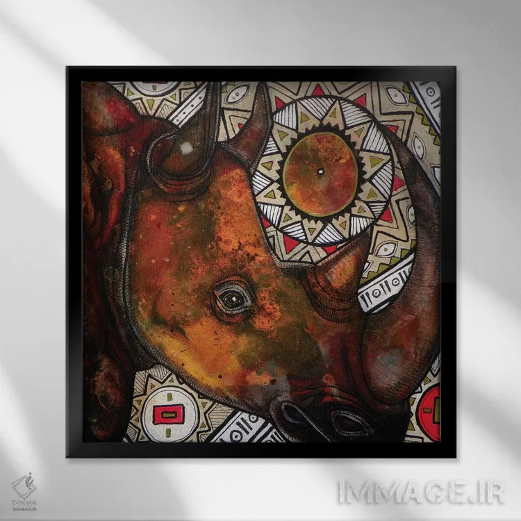 تابلو دکوراتیو کرگدن را به یاد داشته باش اثر لینت شلی - نمای قابدار مشکی