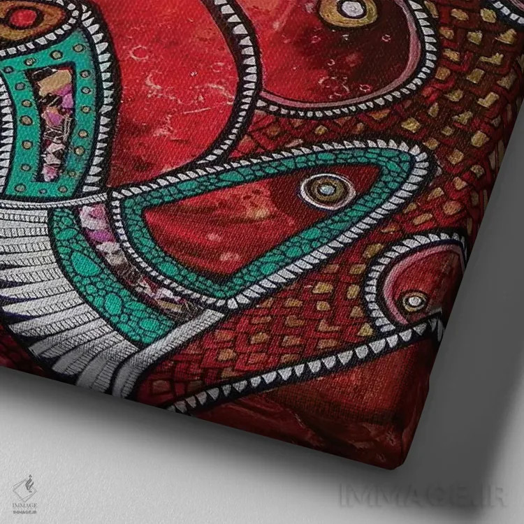 تابلو دکوراتیو شنا با آتش اثر لینت شلی - نمای نزدیک بافت بوم