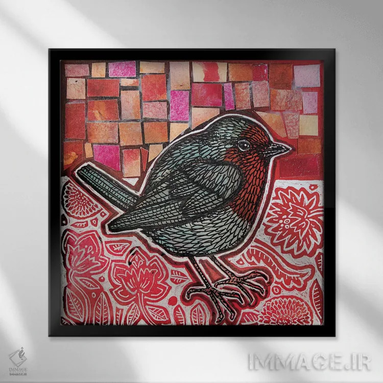 تابلو دکوراتیو رابین گرد اثر لینت شلی - نمای قابدار مشکی