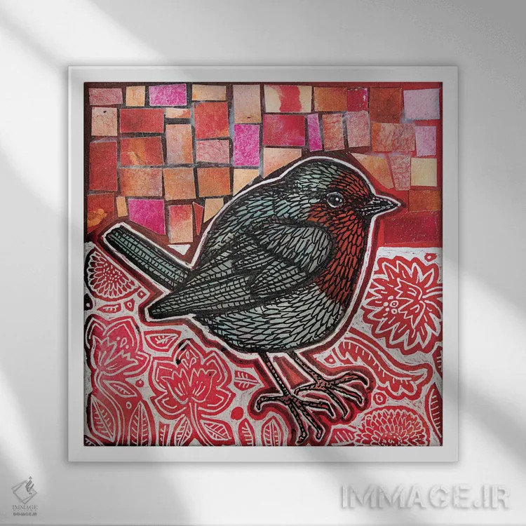 تابلو دکوراتیو رابین گرد اثر لینت شلی - نمای قابدار سفید