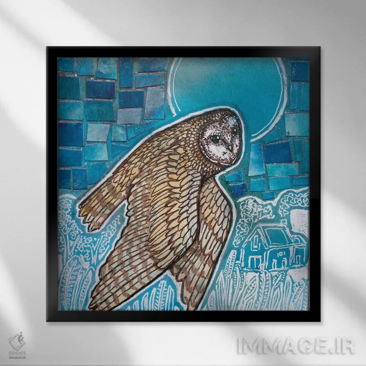 تابلو دکوراتیو پرواز جغد اثر لینت شلی - نمای قابدار مشکی