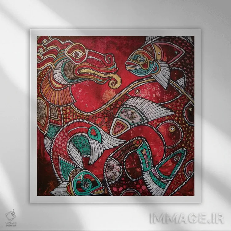 تابلو دکوراتیو شنا با آتش اثر لینت شلی - نمای قابدار سفید