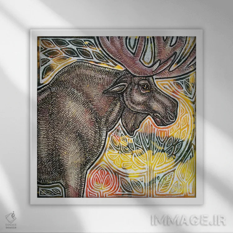 تابلو دکوراتیو گوزن شمالی ایستاده اثر لینت شلی - نمای قابدار سفید