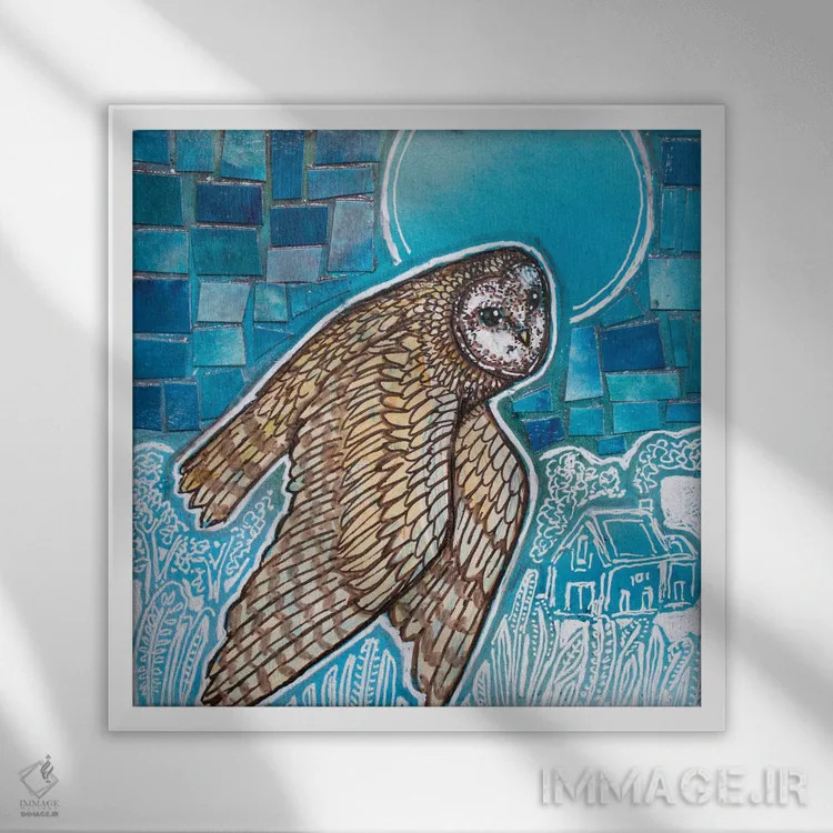 تابلو دکوراتیو پرواز جغد اثر لینت شلی - نمای قابدار سفید