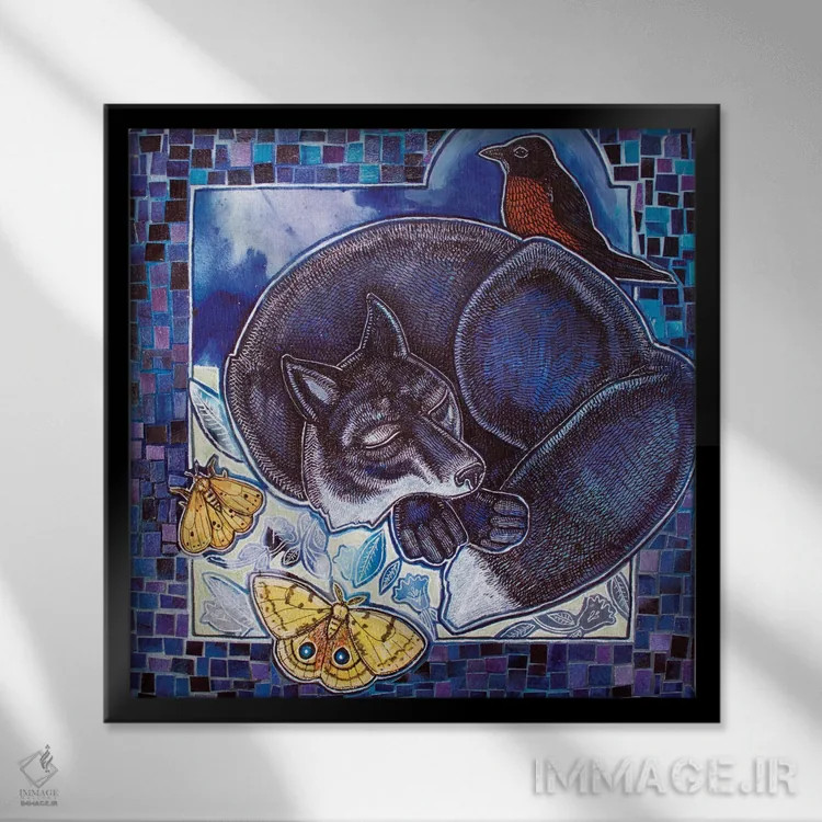 تابلو دکوراتیو روباه رویاپرداز اثر لینت شلی - نمای قابدار مشکی