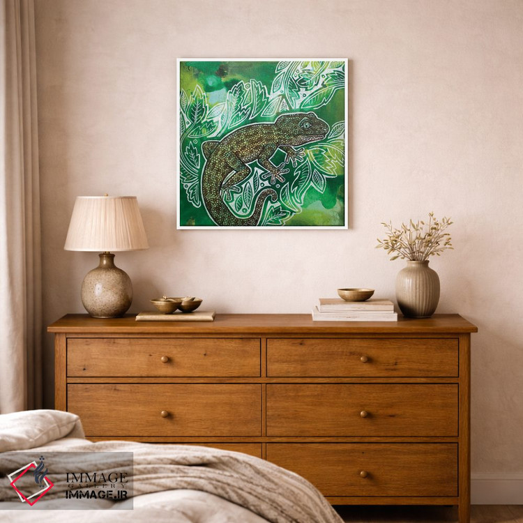 تابلو دکوراتیو مارمولک روی سبزه ۲ اثر لینت شلی - D1W