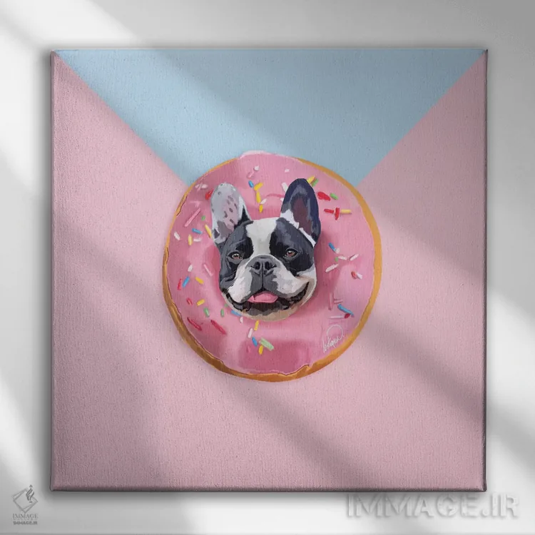 تابلو دکوراتیو بولداگ فرانسوی دونات اثر لاستاناو - نمای روبهرو روی دیوار