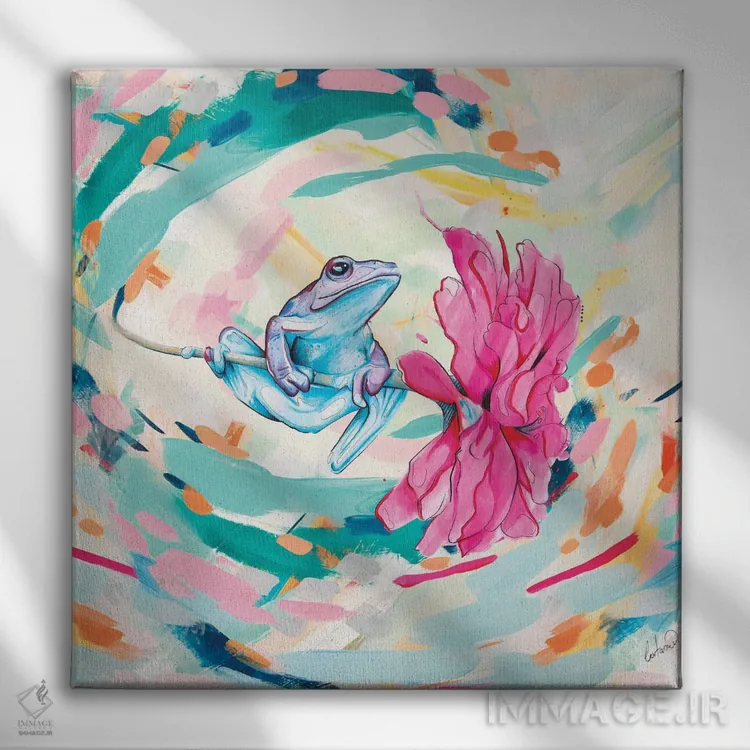 تابلو انتزاعی سفر قورباغه در رنگ ها اثر لاستاناو - نمای روبهرو روی دیوار
