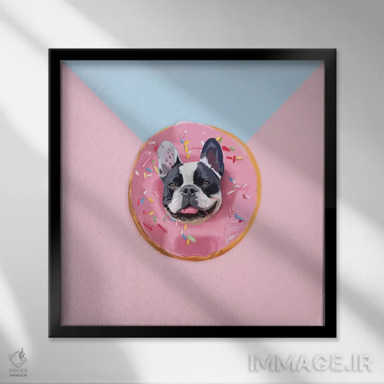 تابلو دکوراتیو بولداگ فرانسوی دونات اثر لاستاناو - نمای قابدار مشکی