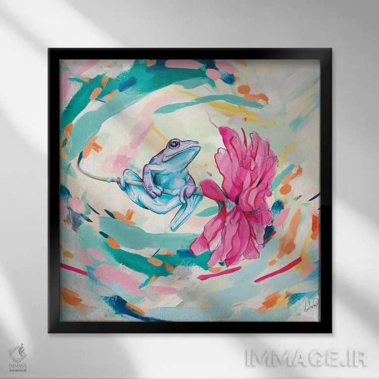 تابلو انتزاعی سفر قورباغه در رنگ ها اثر لاستاناو - نمای قابدار مشکی