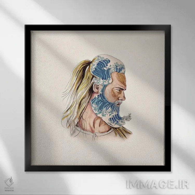 تابلو دکوراتیو پادشاه امواج اثر لاستاناو - نمای قابدار مشکی