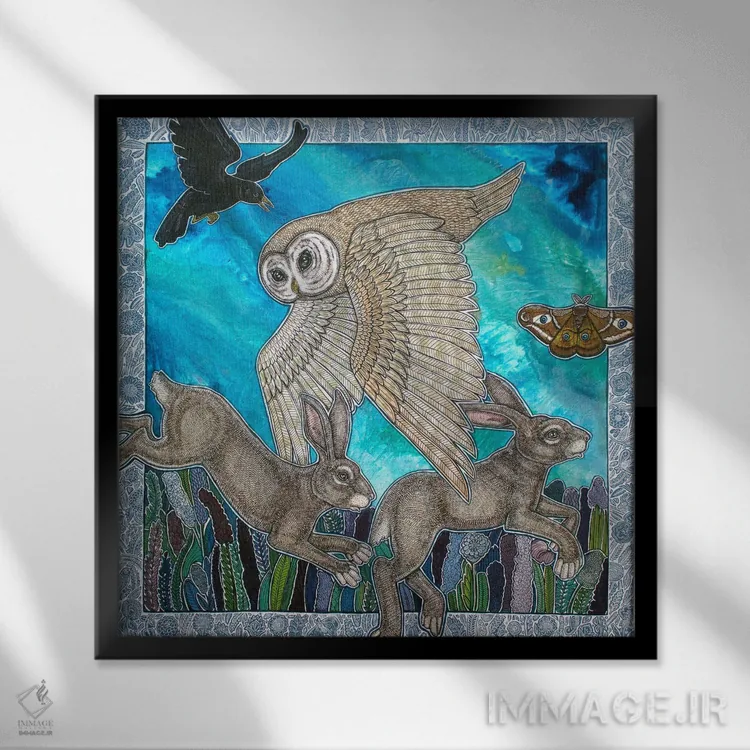 تابلو دکوراتیو خرگوش ها گریزان اثر لینت شلی - نمای قابدار مشکی