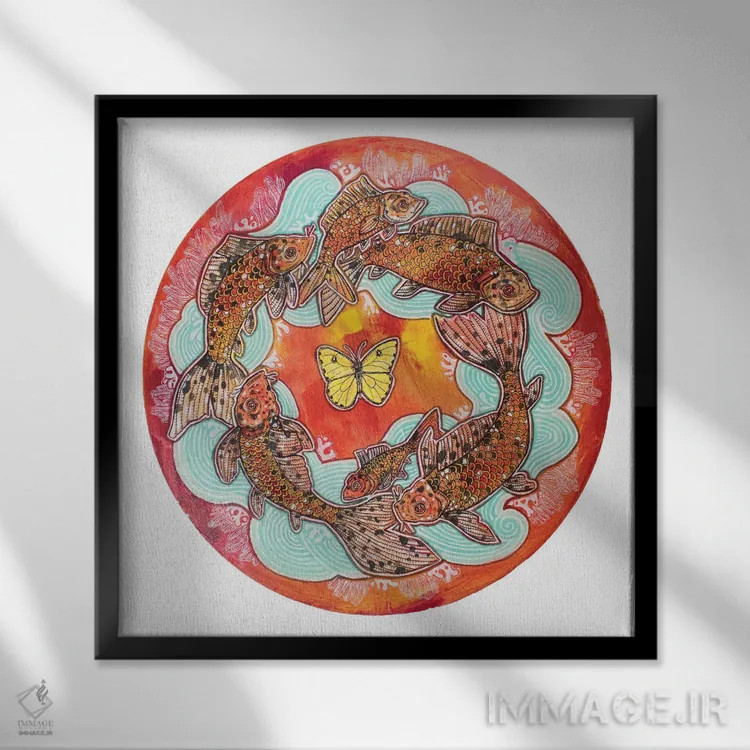 تابلو دکوراتیو حلقه طلایی اثر لینت شلی - نمای قابدار مشکی