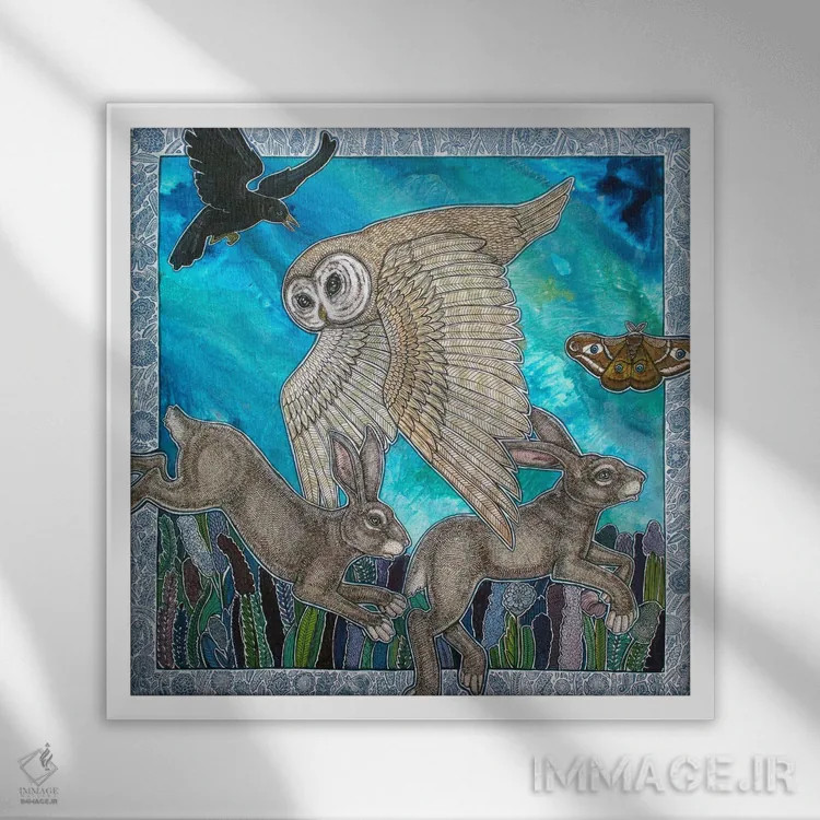 تابلو دکوراتیو خرگوش ها گریزان اثر لینت شلی - نمای قابدار سفید