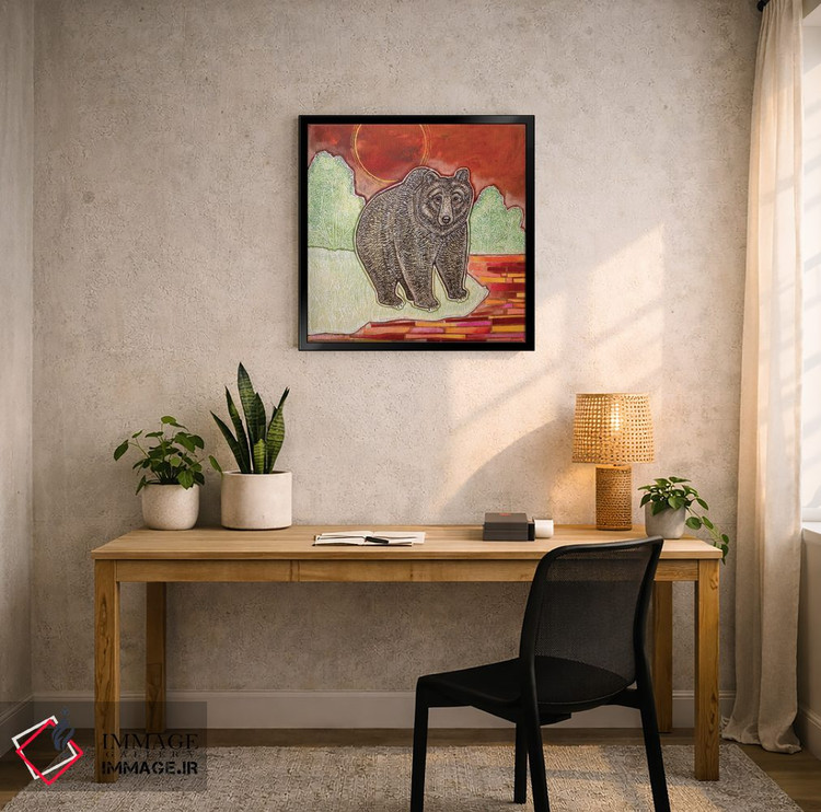 تابلو دکوراتیو خرس قهوه ای کنار رودخانه سرخ اثر لینت شلی - D5B