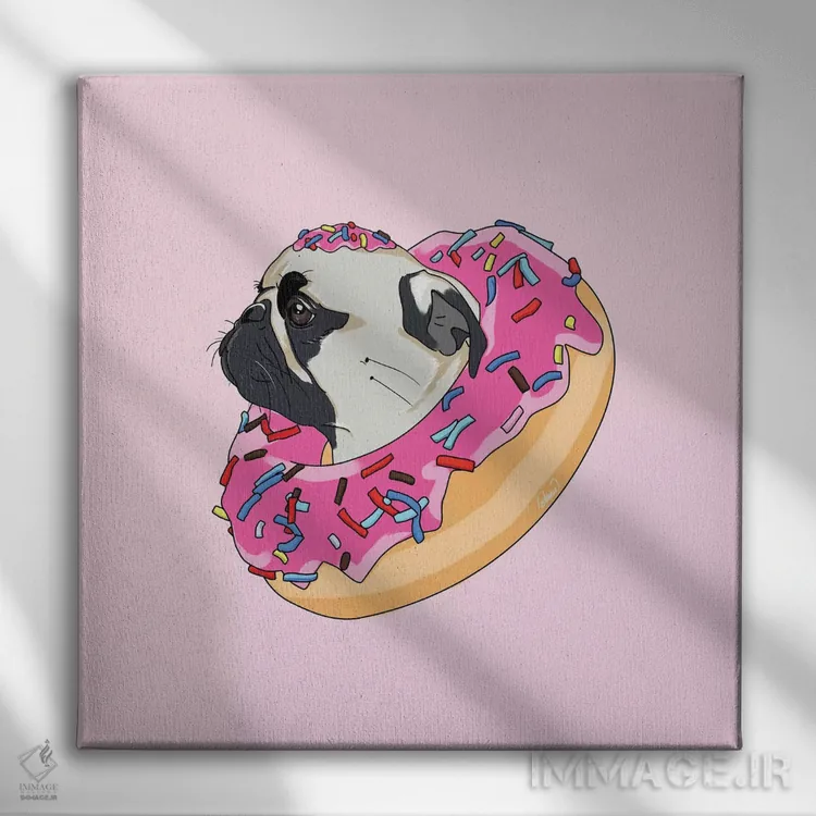تابلو دکوراتیو پاگ و دونات توت فرنگی II اثر لاستاناو - نمای روبهرو روی دیوار