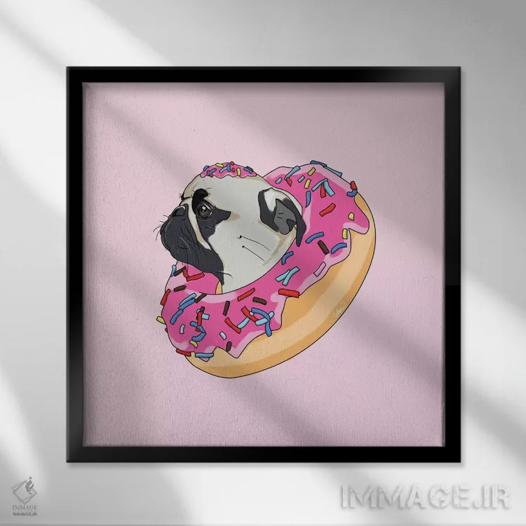 تابلو دکوراتیو پاگ و دونات توت فرنگی II اثر لاستاناو - نمای قابدار مشکی