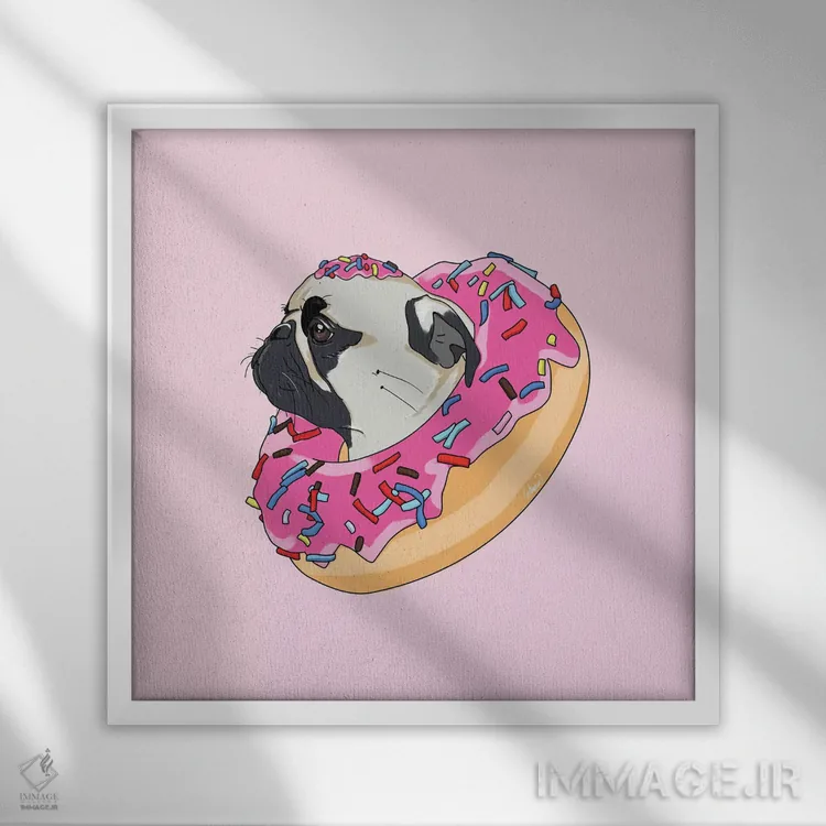 تابلو دکوراتیو پاگ و دونات توت فرنگی II اثر لاستاناو - نمای قابدار سفید