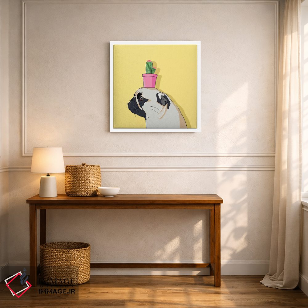 تابلو دکوراتیو پاگ و گلدان کاکتوس اثر لاستاناو - D6W