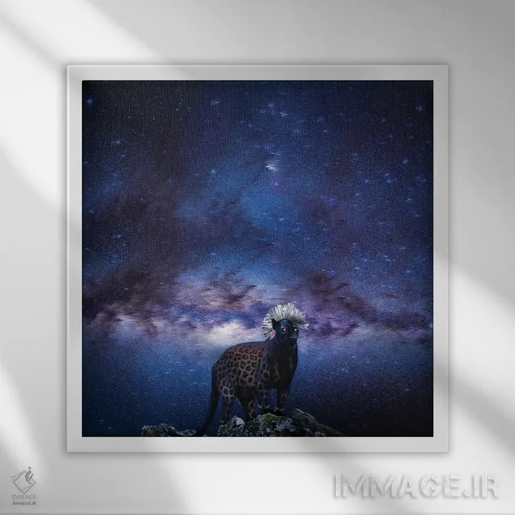 تابلو دکوراتیو پلنگ پانک و یوزپلنگ لاغر اثر لاستاناو - نمای قابدار سفید