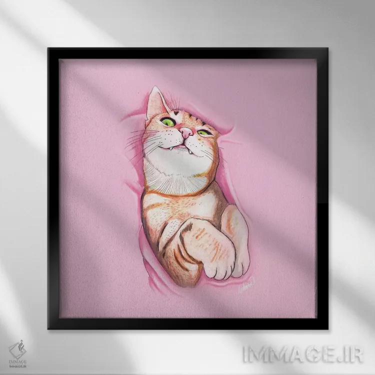 تابلو دکوراتیو گربه شیرین اثر لاستاناو - نمای قابدار مشکی
