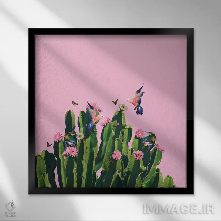 تابلو دکوراتیو کاکتوس آبدار اثر لاستاناو - نمای قابدار مشکی