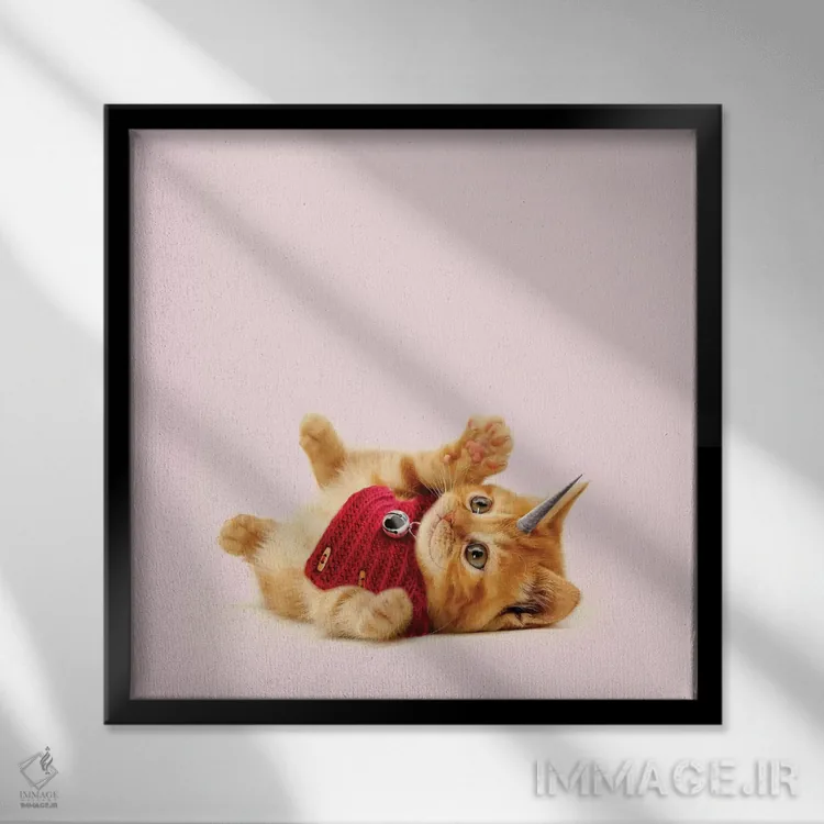 تابلو دکوراتیو گربه تک شاخ اثر لاستاناو - نمای قابدار مشکی