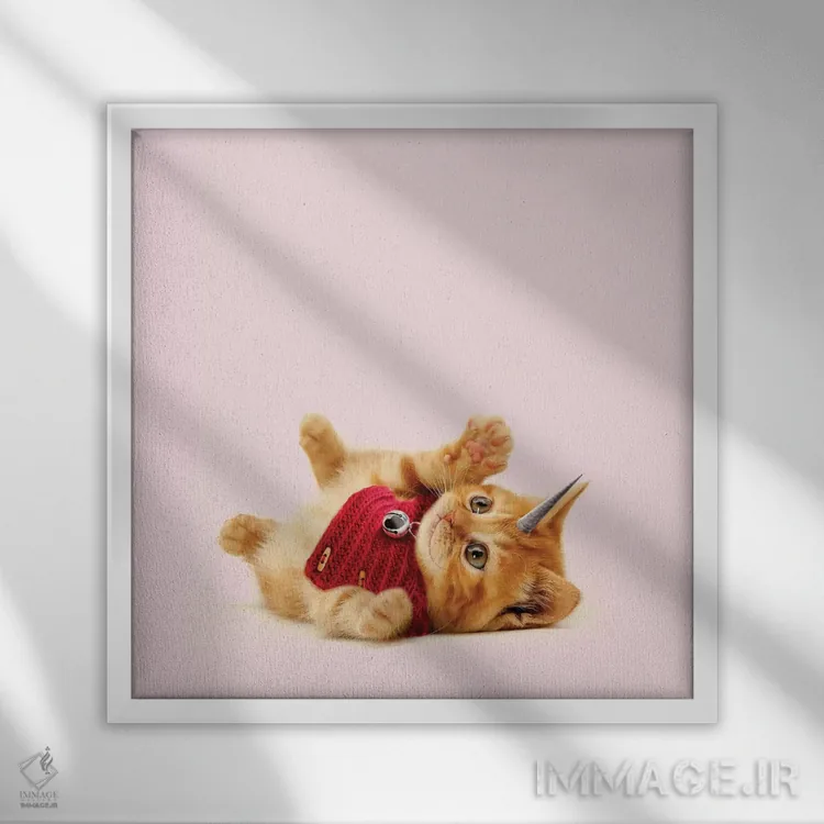 تابلو دکوراتیو گربه تک شاخ اثر لاستاناو - نمای قابدار سفید