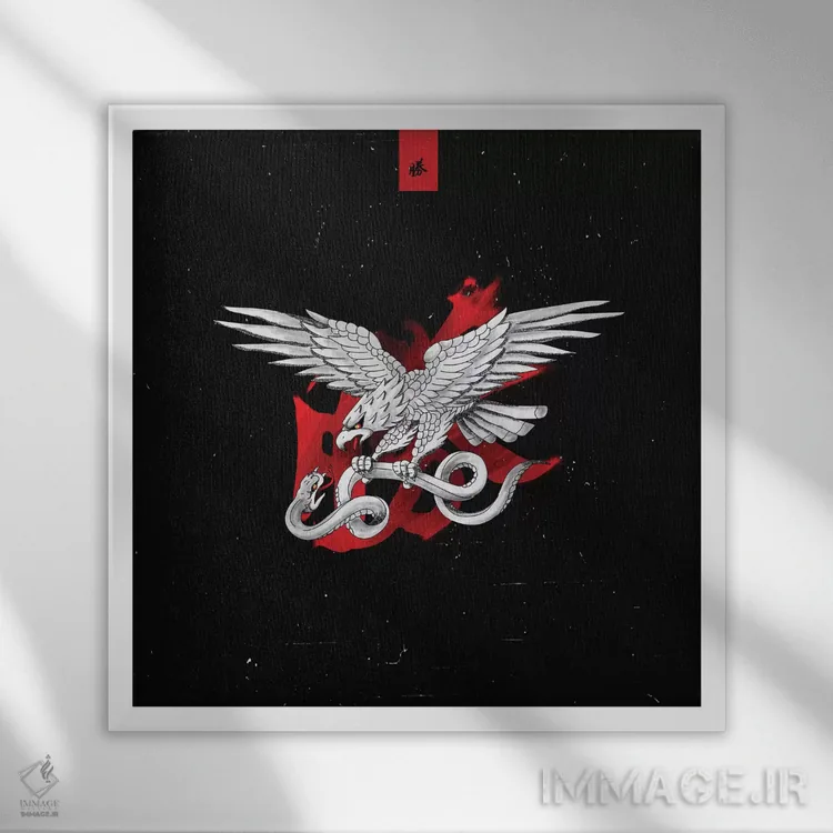 تابلو دکوراتیو تتو عقاب و مار اثر لاستاناو - نمای قابدار سفید