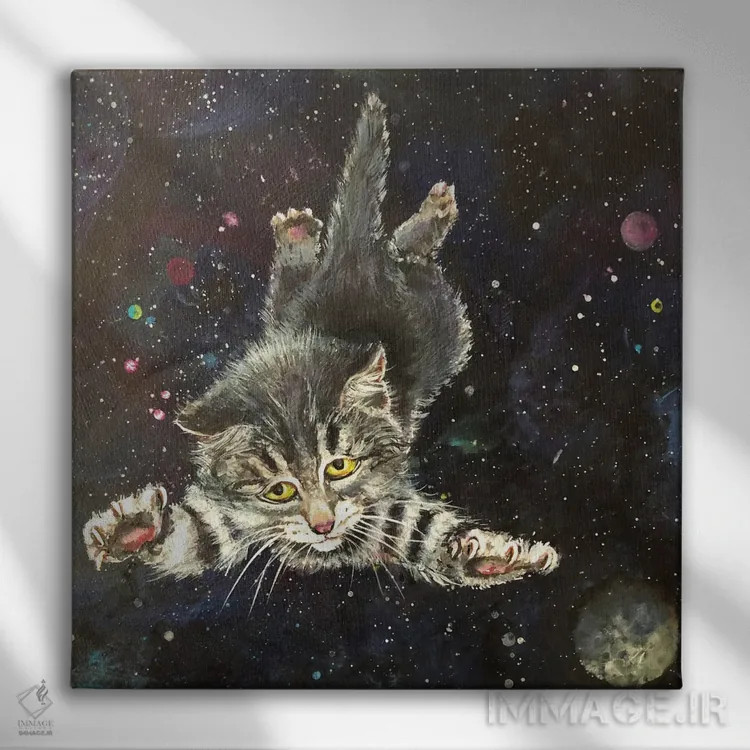 تابلو دکوراتیو بچه گربه پرنده اثر لنا اسمیرنوا - نمای روبهرو روی دیوار