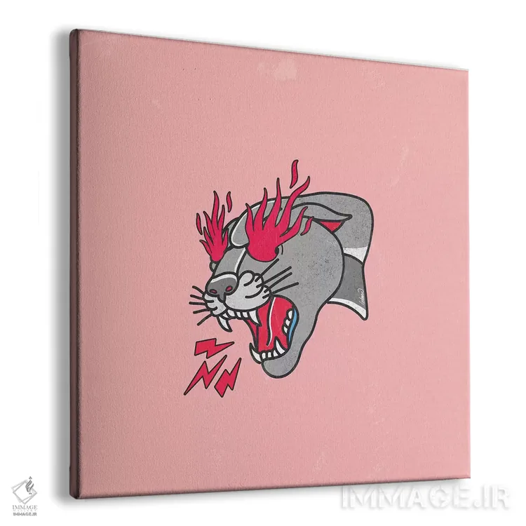 تابلو دکوراتیو تتو کلاسیک پلنگ با شعله ها و رز اثر لاستاناو - نمای پرسپکتیو محصول