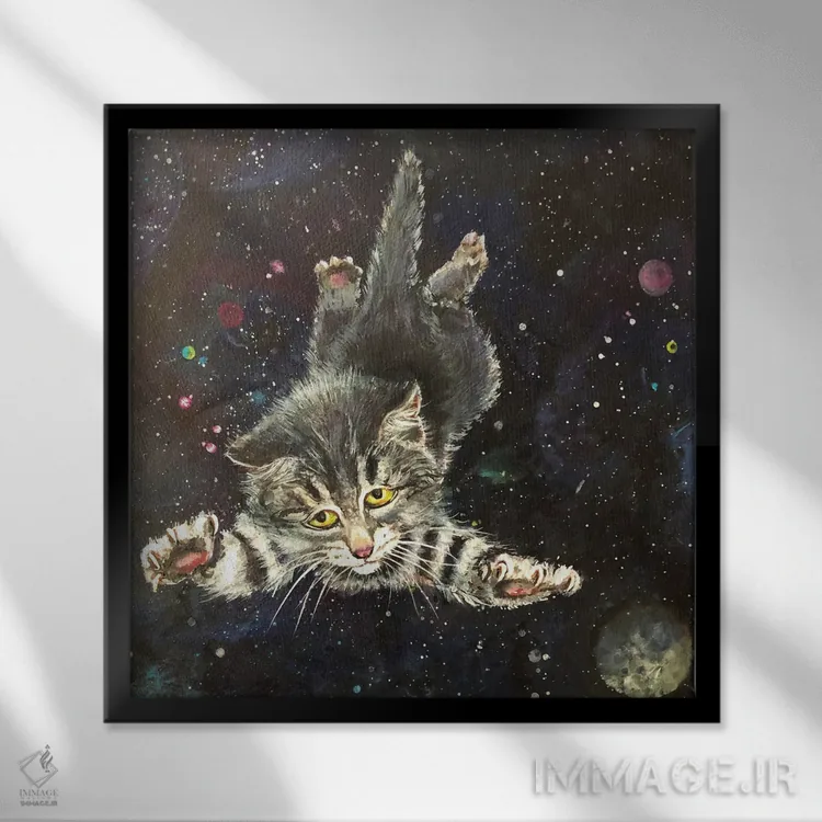 تابلو دکوراتیو بچه گربه پرنده اثر لنا اسمیرنوا - نمای قابدار مشکی