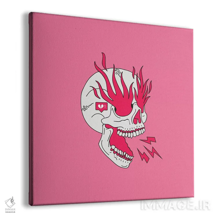 تابلو دکوراتیو تتو کلاسیک جمجمه و شعله ها و دختر اثر لاستاناو - نمای پرسپکتیو محصول