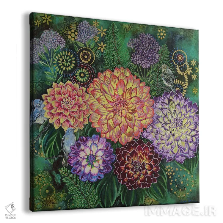 تابلو دکوراتیو روزی با پرنده آبی اثر لینه آ توبیاس - نمای پرسپکتیو محصول