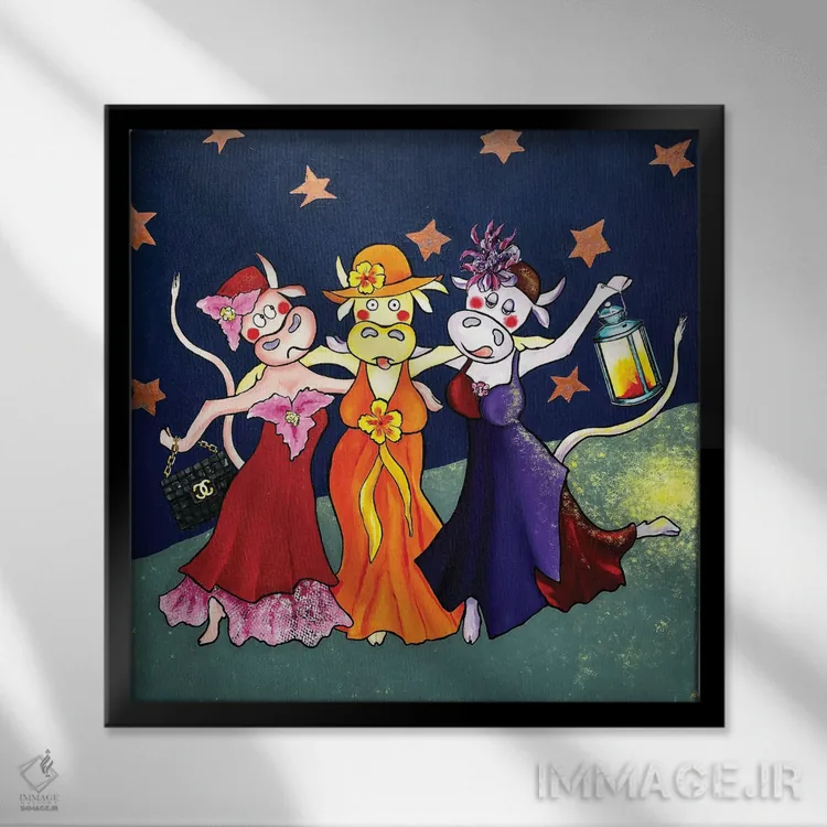 تابلو دکوراتیو شبی دیوانه وار بیرون اثر لنا اسمیرنوا - نمای قابدار مشکی