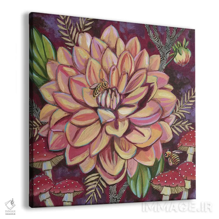 تابلو دکوراتیو داهلیاها با قارچ ها اثر لینه آ توبیاس - نمای پرسپکتیو محصول