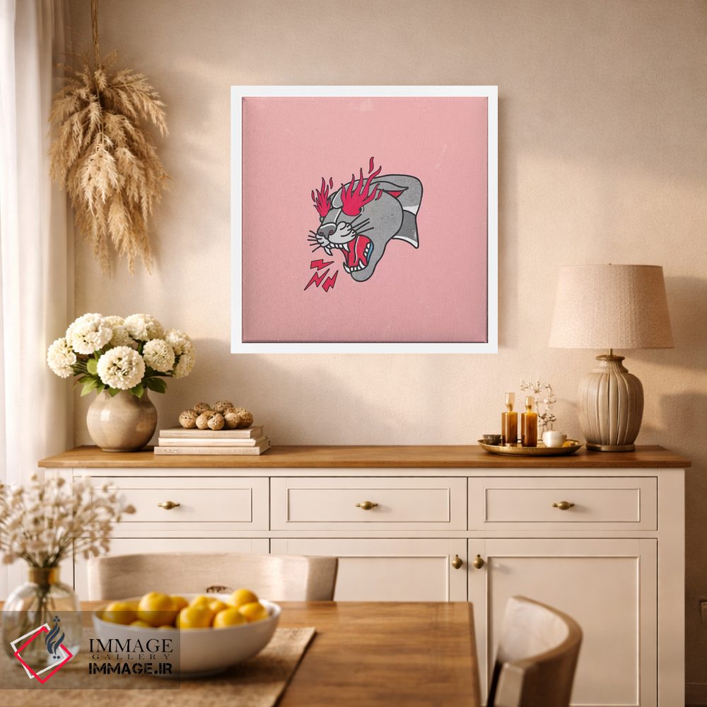 تابلو دکوراتیو تتو کلاسیک پلنگ با شعله ها و رز اثر لاستاناو - D1W