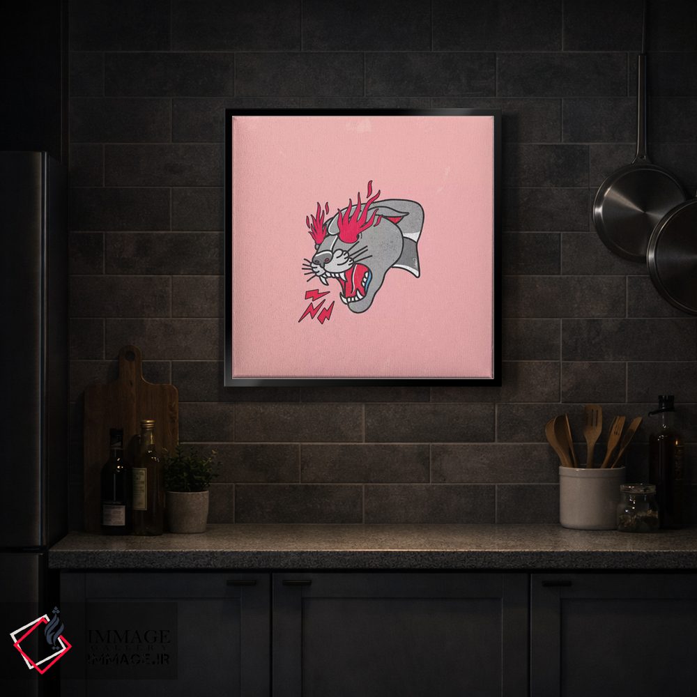 تابلو دکوراتیو تتو کلاسیک پلنگ با شعله ها و رز اثر لاستاناو - D3B