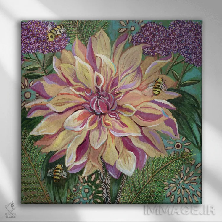 تابلو دکوراتیو داهلیا با گیاه وربنا اثر لینه آ توبیاس - نمای روبهرو روی دیوار