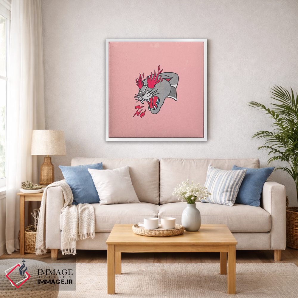 تابلو دکوراتیو تتو کلاسیک پلنگ با شعله ها و رز اثر لاستاناو - D4W