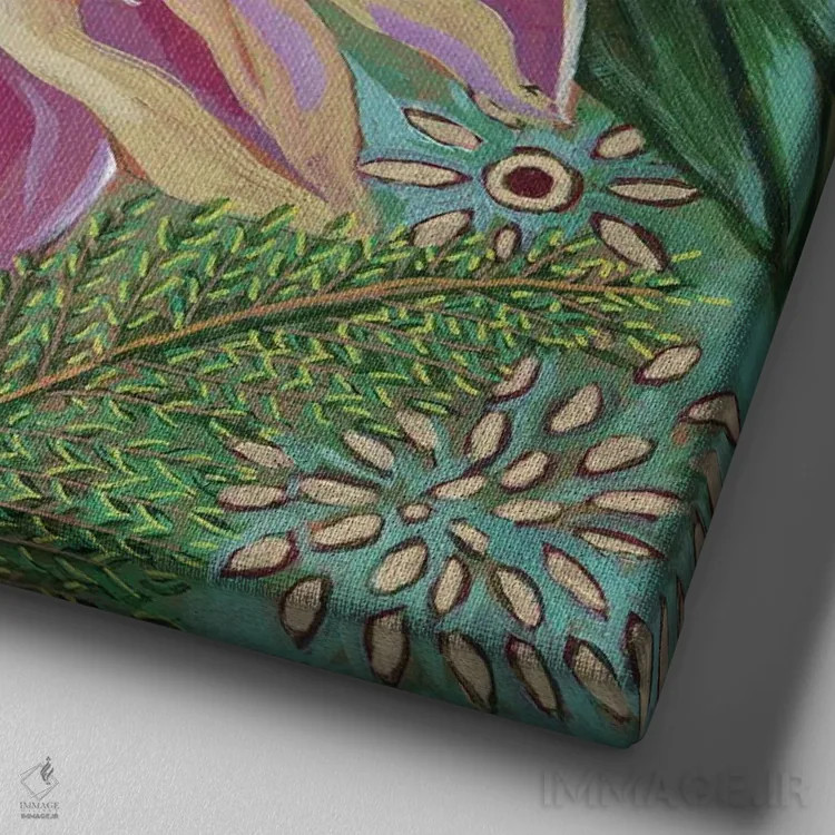 تابلو دکوراتیو داهلیا با گیاه وربنا اثر لینه آ توبیاس - نمای نزدیک بافت بوم